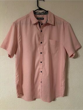 PJ Paul Jones Shirt Men Pink Cotton Blend Short Sleeve Button Up Size Large
